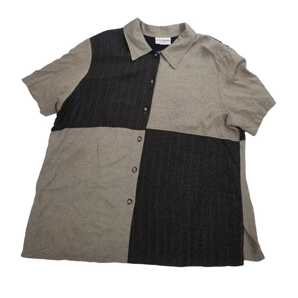 Vintage 80s Alfred Dunner Button Up Short Sleeve Shirt Top Women 22W Colorblock - Picture 5 of 15